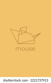 mouse origami. Abstract line art mouse logo design. Animal origami. Animal line art. Pet shop outline illustration. Vector illustration