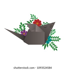 mouse origami paper with floral decoration