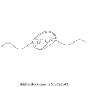Mouse outline drawing illustration. Continuous line draw mouse for laptop, pc vector.
