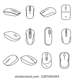 contorno del ratón SET.El icono de contorno del ratón de línea delgada se puede utilizar para la web sobre fondo blanco
