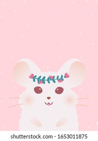 Mouse pattern. Flower ring on chinchilla on pink background. Vector illustration.