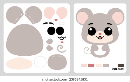 Mouse pattern for kids crafts or paper crafts. Vector illustration of a mouse puzzle. cut and glue patterns for children's crafts.