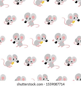 Mouse pattern on white background. Rat seamless pattern. Great for wallpaper, web background, wrapping paper, fabric, packaging, greeting cards, invitations and more.