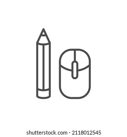 Maus und Bleistift-Symbol. einzeln auf weißem Hintergrund