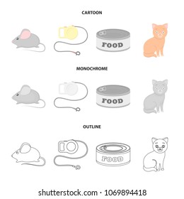 Mouse, pet leash, pet food, kitten. Cat set collection icons in cartoon,outline,monochrome style vector symbol stock illustration web.