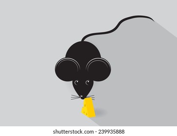  A mouse and a piece of cheese on a gray background
