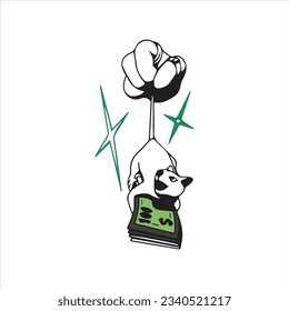 The mouse piking a hundred dollars on a white background. Close-up. hand pick mouse tail and mouse pick money. illustration and vector