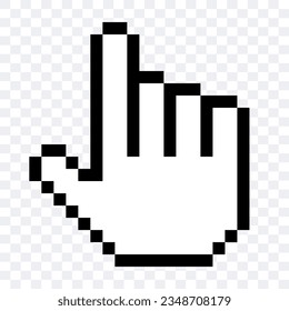 Mouse pixelated cursor. Mouse hand cursor. Computer Mouse click cursor. Black vector icon. Vector clipart.