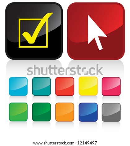 mouse pointer & approved sign buttons - and suggested colors with glossy aspect