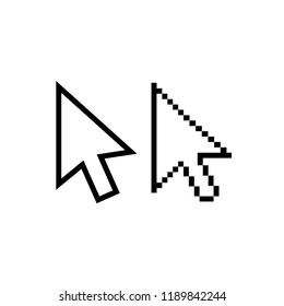 Mouse pointer arrow vector icons. Arrow cursor pixel and regular, white fill.