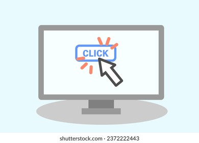 Mouse pointer." CLICK" text. Vector illustration.