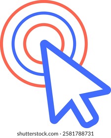 Mouse pointer clicking on a target made of concentric circles, symbolizing precision and accuracy in online marketing and user interface design