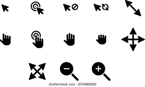 Mouse pointer fill icon set