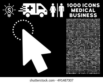 Mouse Pointer icon with 1000 medical commercial white vector design elements. Clipart style is flat symbols, black background.
