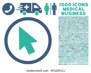 Mouse Pointer icon with 1000 medical business cobalt and cyan vector pictographs. Design style is flat bicolor symbols, white background.