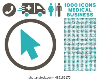 Mouse Pointer icon with 1000 medical business grey and cyan vector design elements. Clipart style is flat bicolor symbols, white background.
