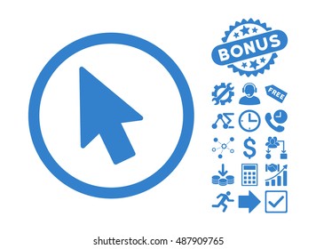 Mouse Pointer icon with bonus elements. Vector illustration style is flat iconic symbols, cobalt color, white background.
