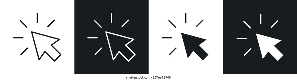 Mouse pointer icons collection in black and white solid and line style