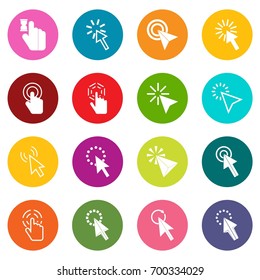 Mouse pointer icons many colors set isolated on white for digital marketing