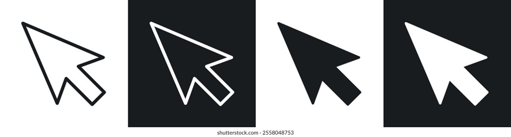 Mouse pointer icons pack in black and white filled and outlined versions.