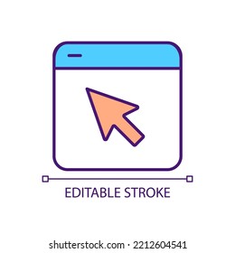 Mouse pointer on browser window RGB color icon. Call to action. Kind of website. Improve user experience. Isolated vector illustration. Simple filled line drawing. Editable stroke. Arial font used