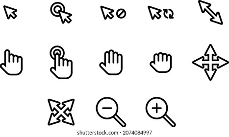 Mouse pointer outline icon set