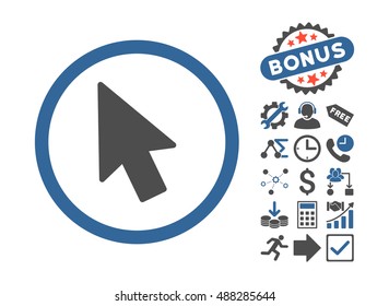 Mouse Pointer pictograph with bonus images. Vector illustration style is flat iconic bicolor symbols, cobalt and gray colors, white background.