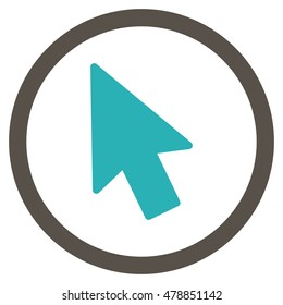 Mouse Pointer vector bicolor rounded icon. Image style is a flat icon symbol inside a circle, grey and cyan colors, white background.
