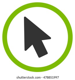 Mouse Pointer vector bicolor rounded icon. Image style is a flat icon symbol inside a circle, eco green and gray colors, white background.