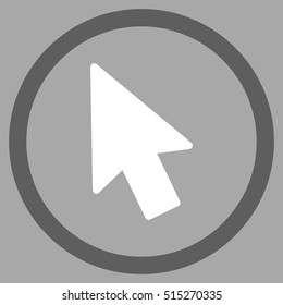 Mouse Pointer vector bicolor rounded icon. Image style is a flat icon symbol inside a circle, dark gray and white colors, silver background.