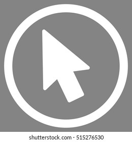 Mouse Pointer vector rounded icon. Image style is a flat icon symbol inside a circle, white color, gray background.