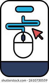 A mouse is pointing to a button on a phone. The button is labeled "Start." Concept of a user starting an activity on their phone