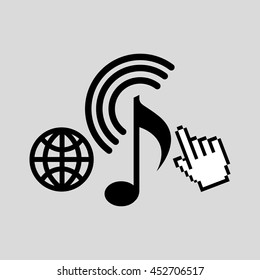 mouse pointing on music note icon, vector