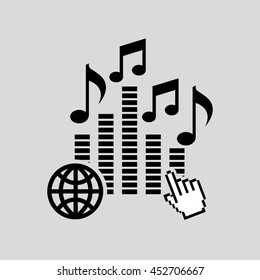 mouse pointing on music note icon, vector