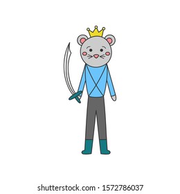 Mouse prince character vector illustration. Hand drawn outlined classic nutcracker ballet story soldier. Isolated.