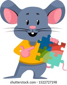 Mouse with puzzle, illustration, vector on white background.