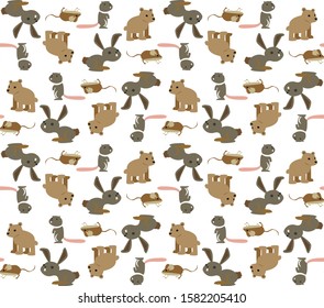 Mouse, rabbit, Bear animal Abstract vector repeat pattern design Great for fall spring, summer, winter time modern fabric, wallpaper, backgrounds, invitations, packaging design projects