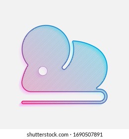 Mouse or rat, animal. Colored logo with diagonal lines and blue-red gradient. Neon graphic, light effect
