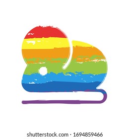 Mouse or rat, animal. Drawing sign with LGBT style, seven colors of rainbow (red, orange, yellow, green, blue, indigo, violet