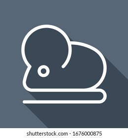 Mouse or rat, animal, outline design. White flat icon with long shadow on blue background