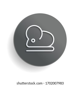 Mouse or rat, animal, outline design. White paper symbol on gray round button or badge with shadow