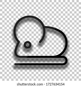 Mouse or rat, animal, outline design. Black glass icon with soft shadow on transparent background