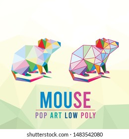 MOUSE RAT ANIMAL PET CHINESE ZODIAC SHIO YEAR POP ART LOW POLY LINE LOGO ICON SYMBOL. TRIANGLE GEOMETRIC POLYGON