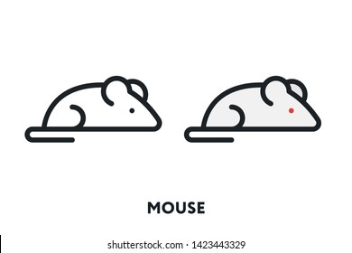 Mouse Rat Animal Tail Vector Flat Line Icon Illustration.