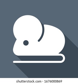 Mouse or rat, animal. White flat icon with long shadow on blue background