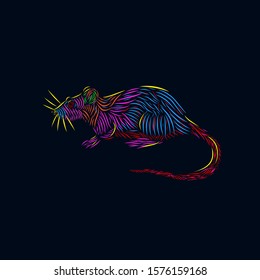 the mouse rat line pop art potrait colorful logo design with dark background