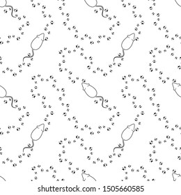 Mouse, rat paw prints minimalistic seamless pattern. Black and white vector illustration.