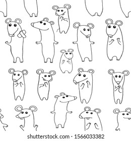 mouse rat seamless pattern background black and white vector image 
