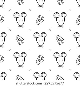 mouse rat seamless pattern vector with cheese cartoon isolated background tile repeat wallpaper illustration