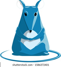 Mouse rat sitting in lotus position, blue. Doing yoga.